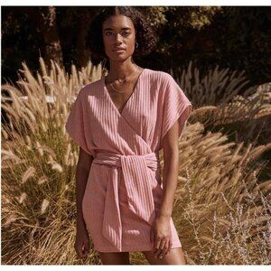 Saylor Womens Yelle Ribbed Pink Wrap Mini Dress Size M